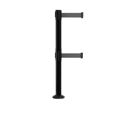 Montour Line Stanchion Dual Belt Barrier Fixed Base Black Post 7.5ftDk Gry Belt P400DF-BK-DGY-75